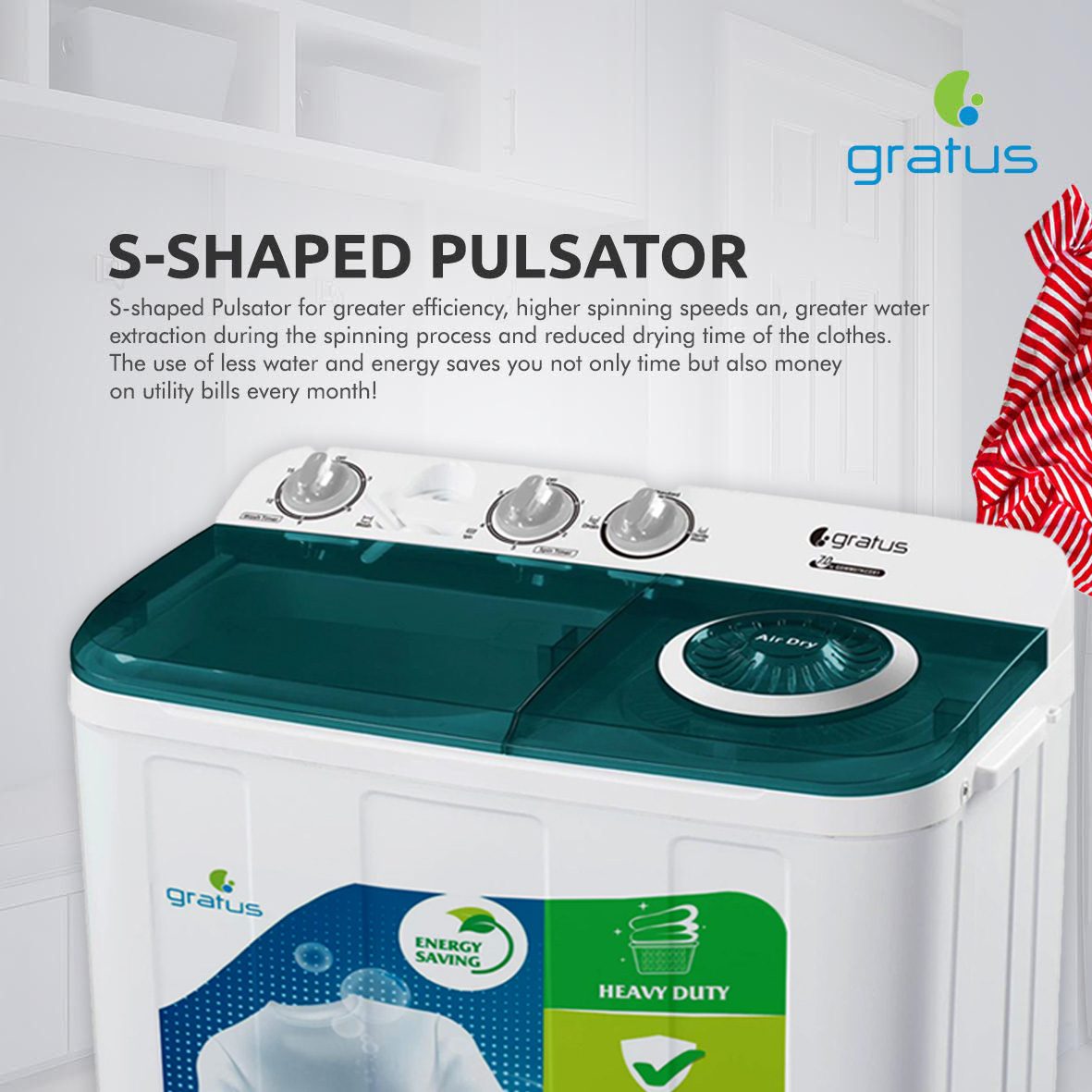 Gratus 7 KG Top Load Semi-Automatic Washing Machine with Spin Dry – GSWM07KCDX1 image 4