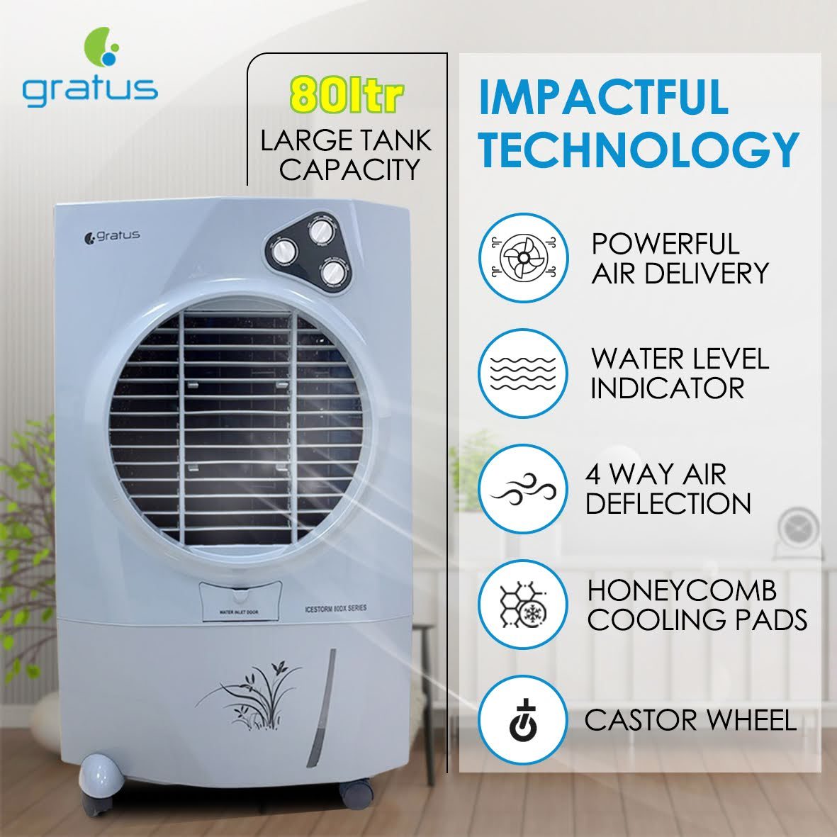 Gratus IceStorm80DX 80L Evaporative Air Cooler with Ice Chamber product detail image