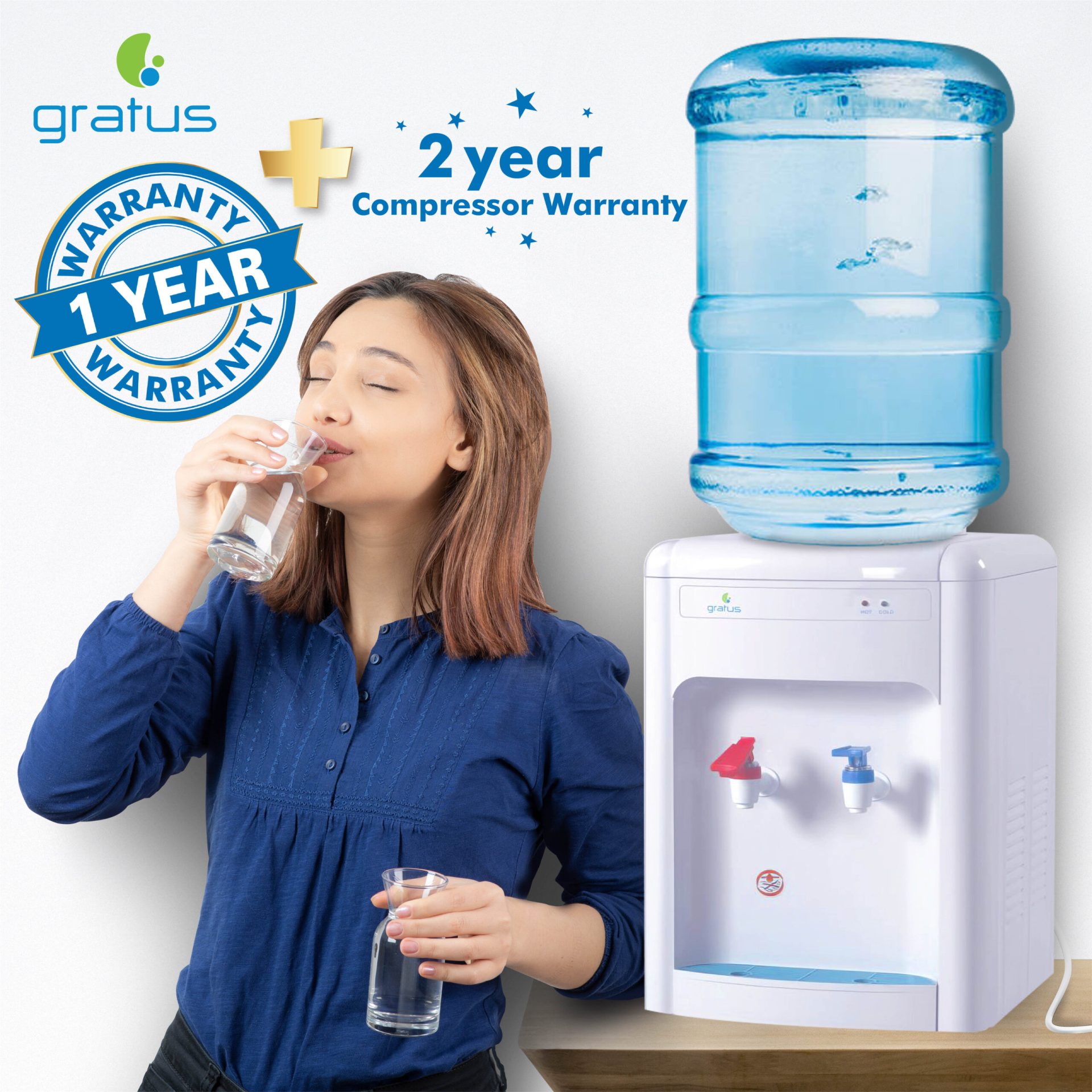 Gratus 2 Tap Hot & Cold Tabletop Water Dispenser (White) – GWD520ZCTTW image 5