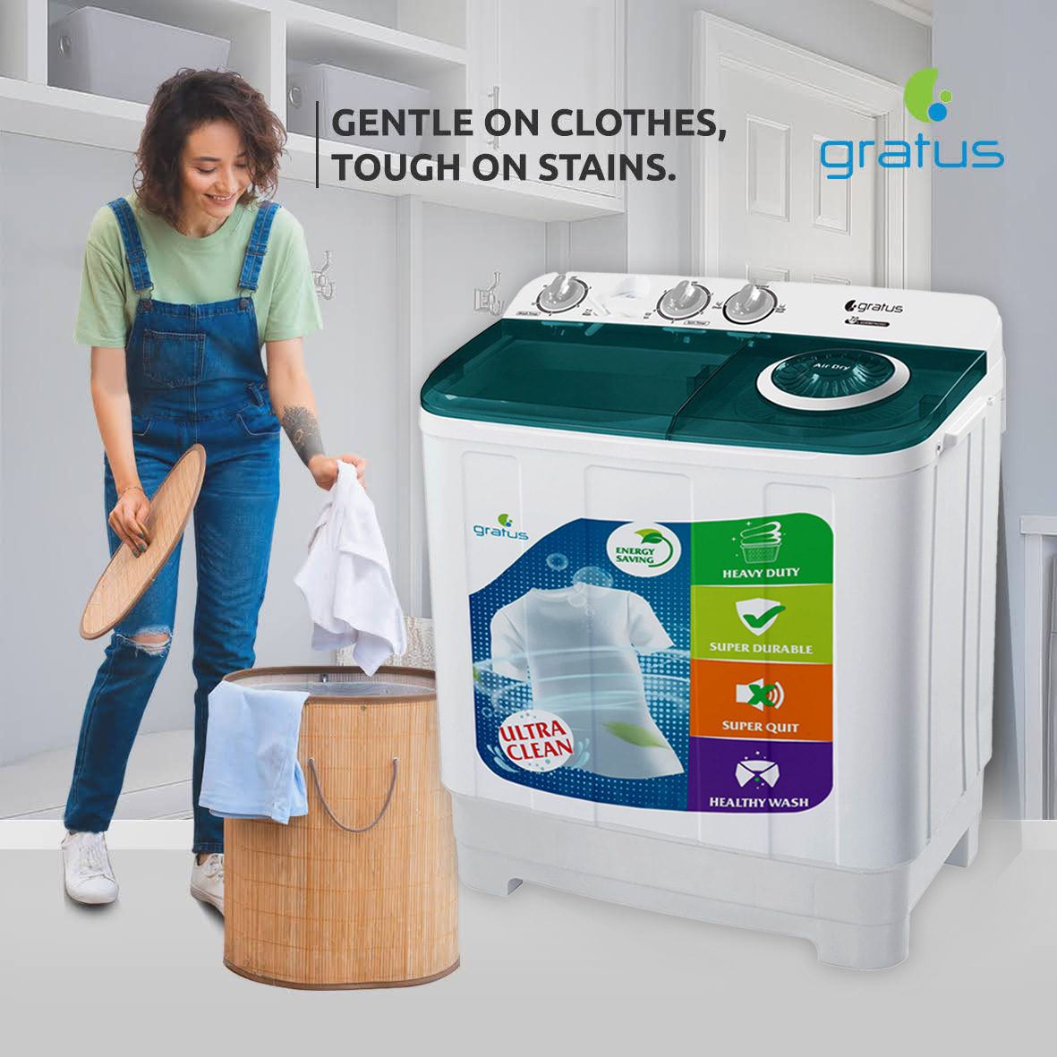 Gratus 7 KG Top Load Semi-Automatic Washing Machine with Spin Dry – GSWM07KCDX1 image 2