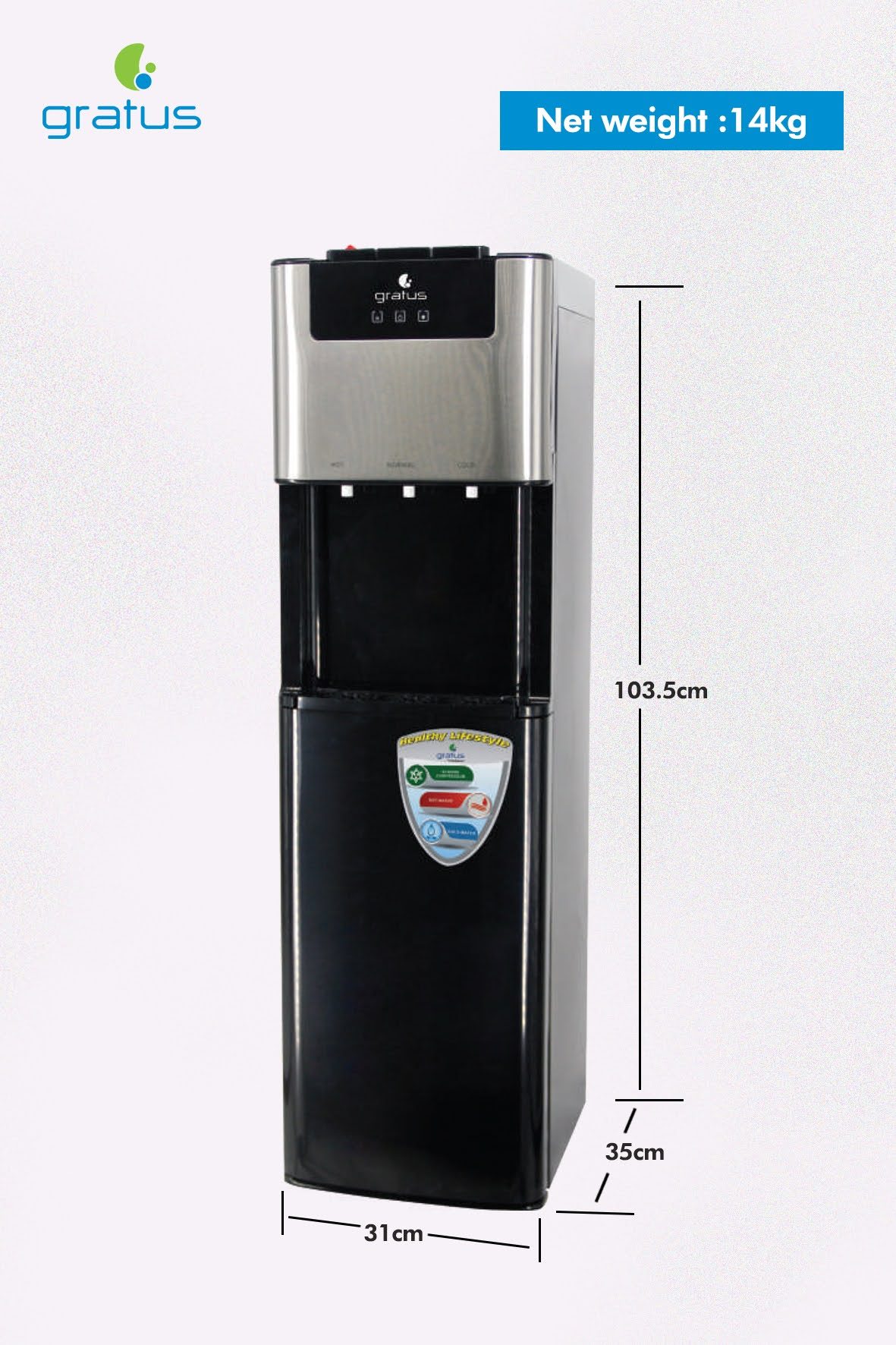 Gratus bottom loading free standing Hot & Cold- Water Dispenser with 1 Year Full & 2 Year Compressor Warranty image 2
