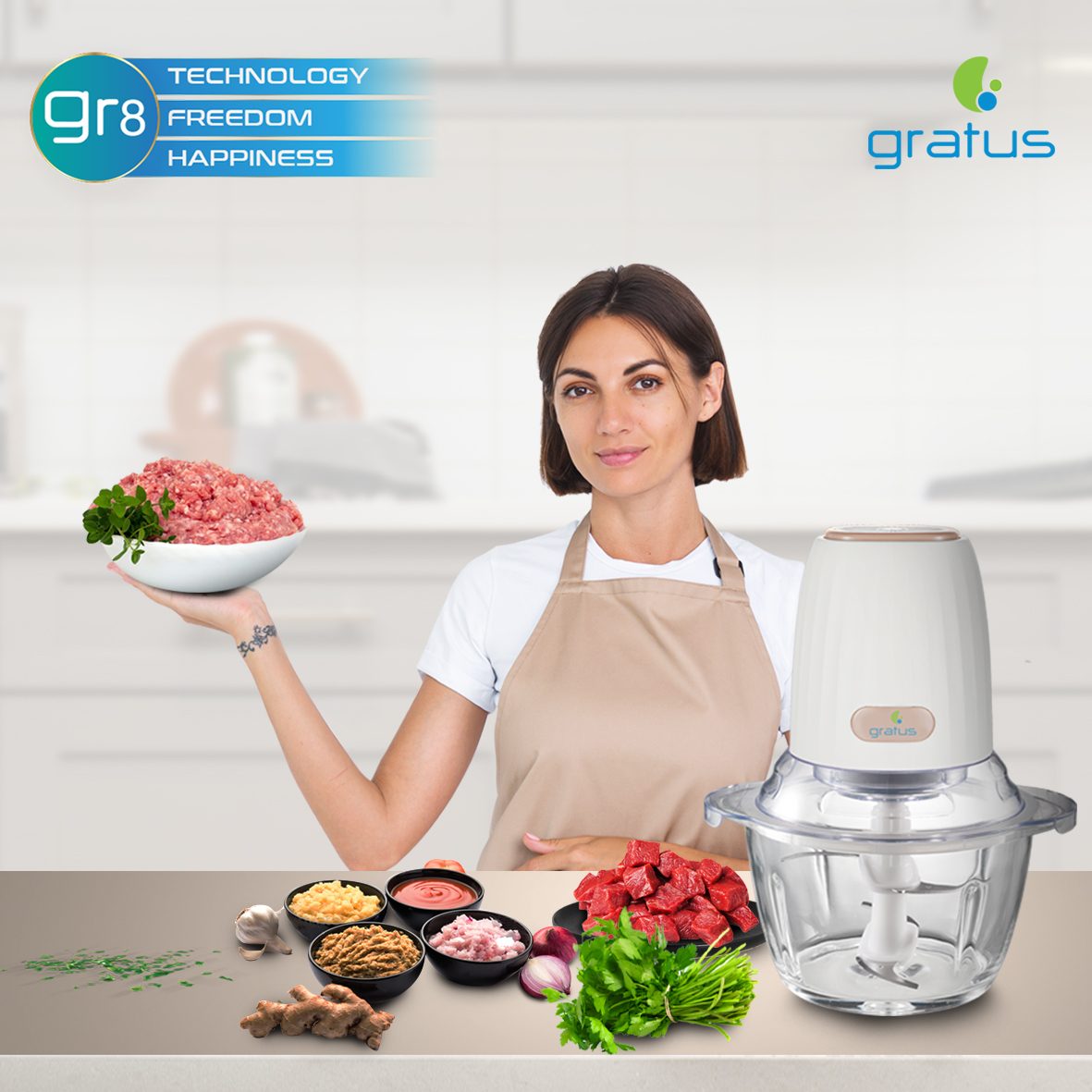 Gratus 350W Food Chopper with 2L Glass Bowl image 5