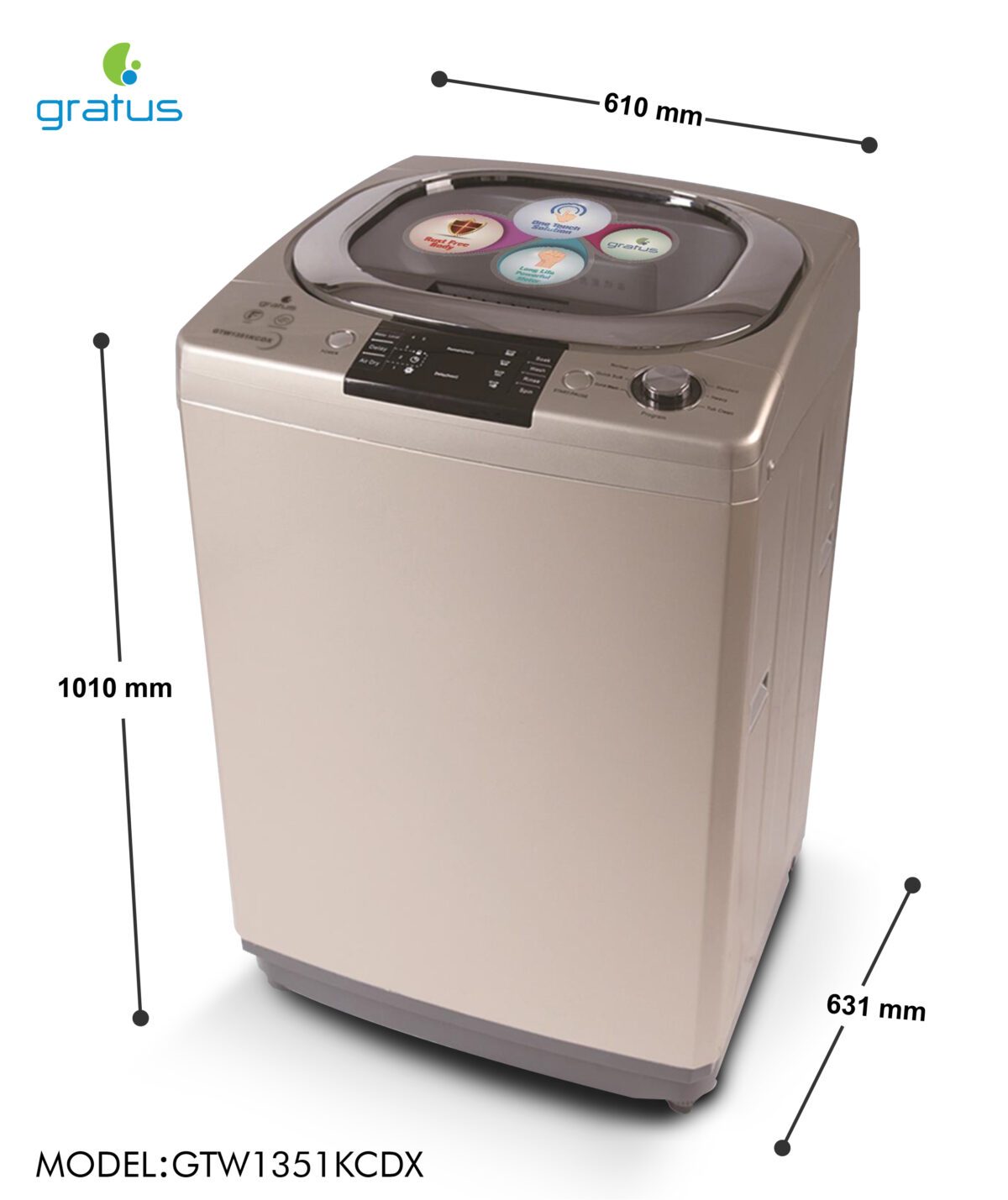 Gratus 13 KG Fully Automatic Top Load Washing Machine (Silver) – GTW1351KCDX image 2
