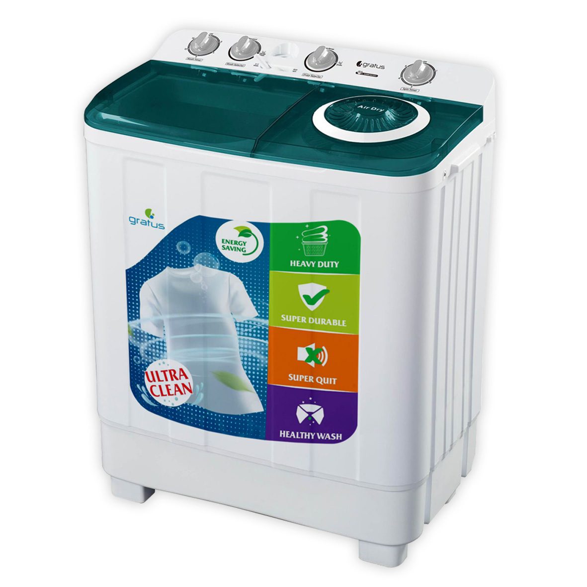 Gratus 12 KG Top Load Semi-Automatic Washing Machine with Spin Dry – GSWM12KCDX1 image 2