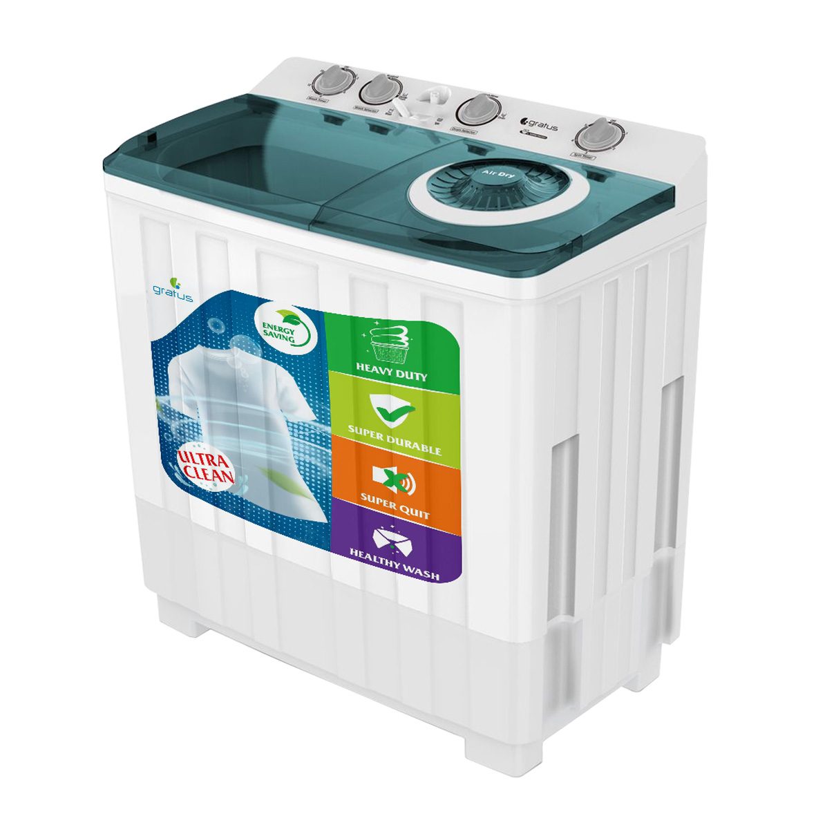 Gratus 15 KG Top Load Semi-Automatic Washing Machine (White) - Washing Machine by Gratus
