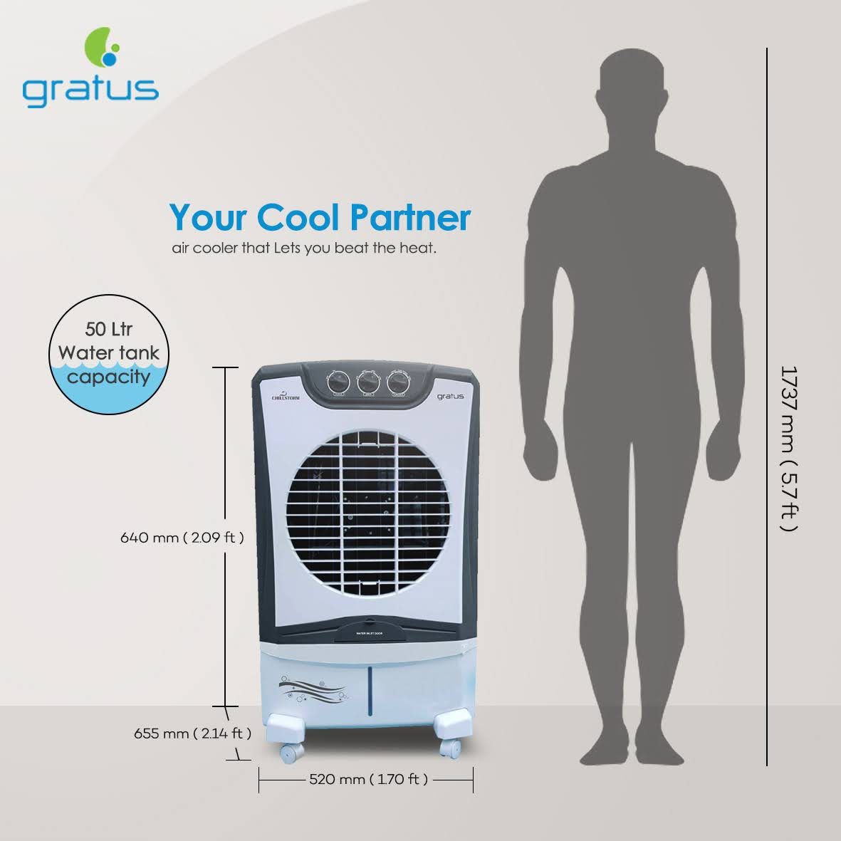 Gratus 35L CHILLSTORM35 Desert Air Cooler with Four-Way Air Deflection image 4