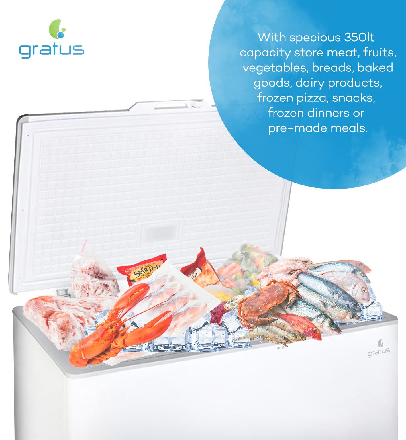 Gratus 350L Tropicalized Chest Freezer with Internal LED image 2
