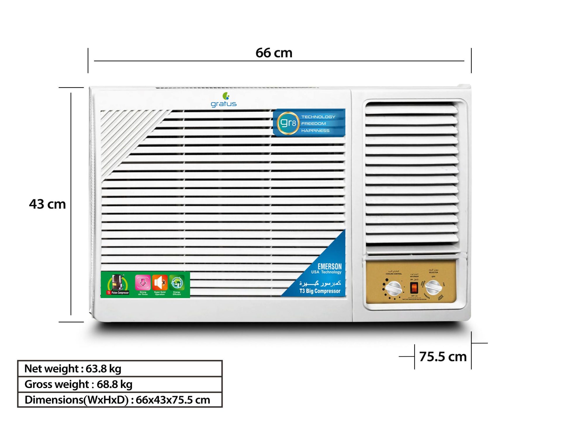 Gratus 1.5 Ton Window Air Conditioner | Heavy-Duty Piston Compressor | R410A Refrigerant | GWACP18X2 image 4