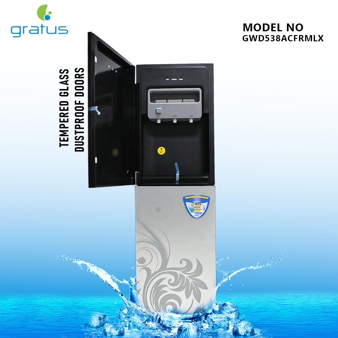 Gratus 3 Tap Floor Standing Top Loading Water Dispenser with Inbuilt Refrigerator | Hot image 3