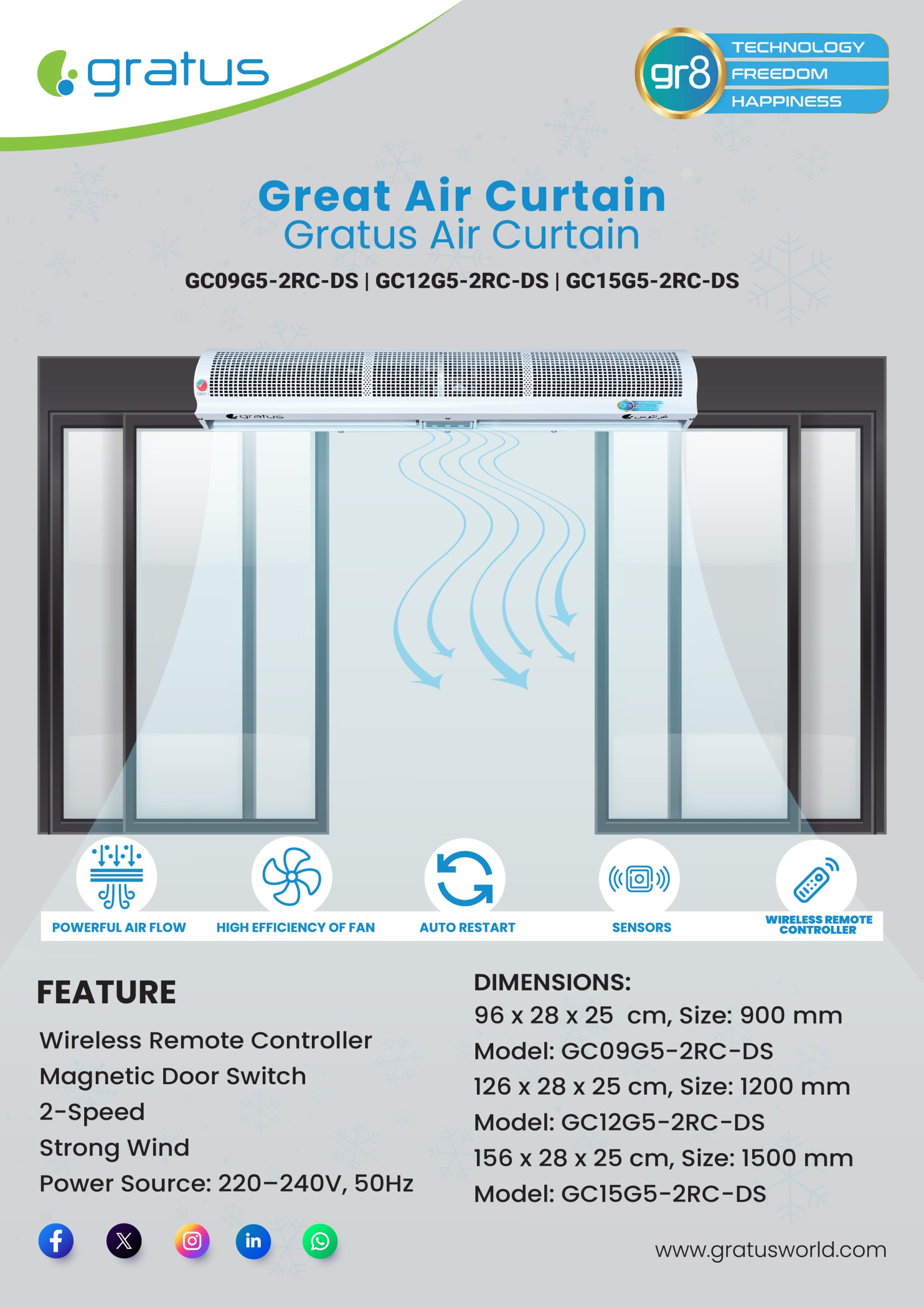 Gratus 120 cm Cross Flow Air Curtain with Sensor image 6