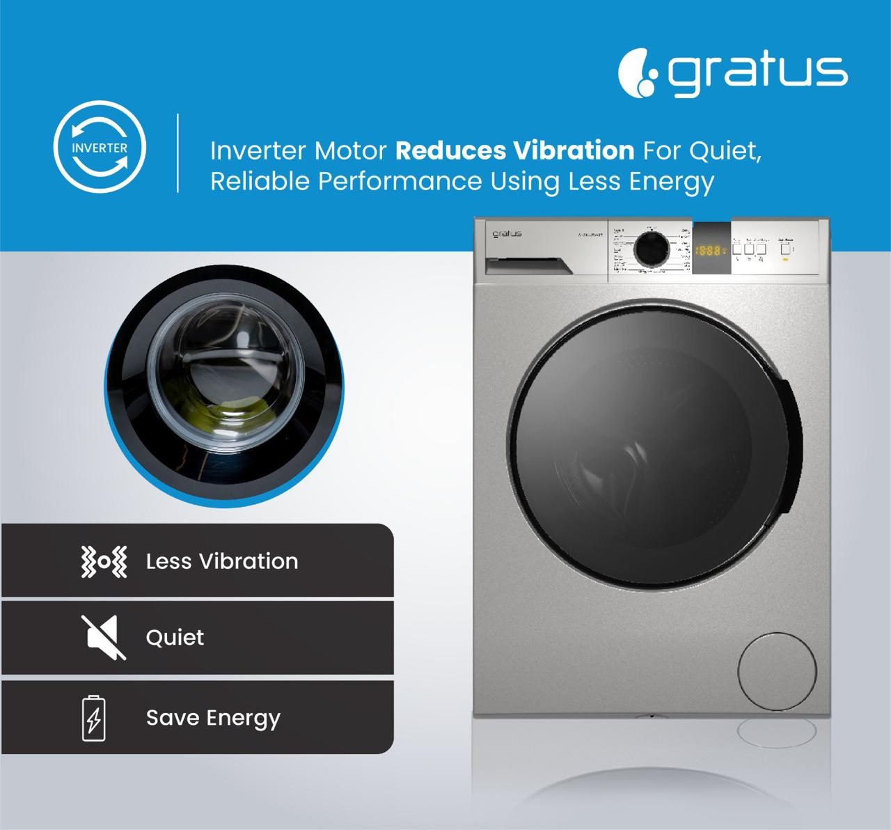 Gratus 8 KG Front Load Washing Machine 1400 RPM & 15 Programs image 7