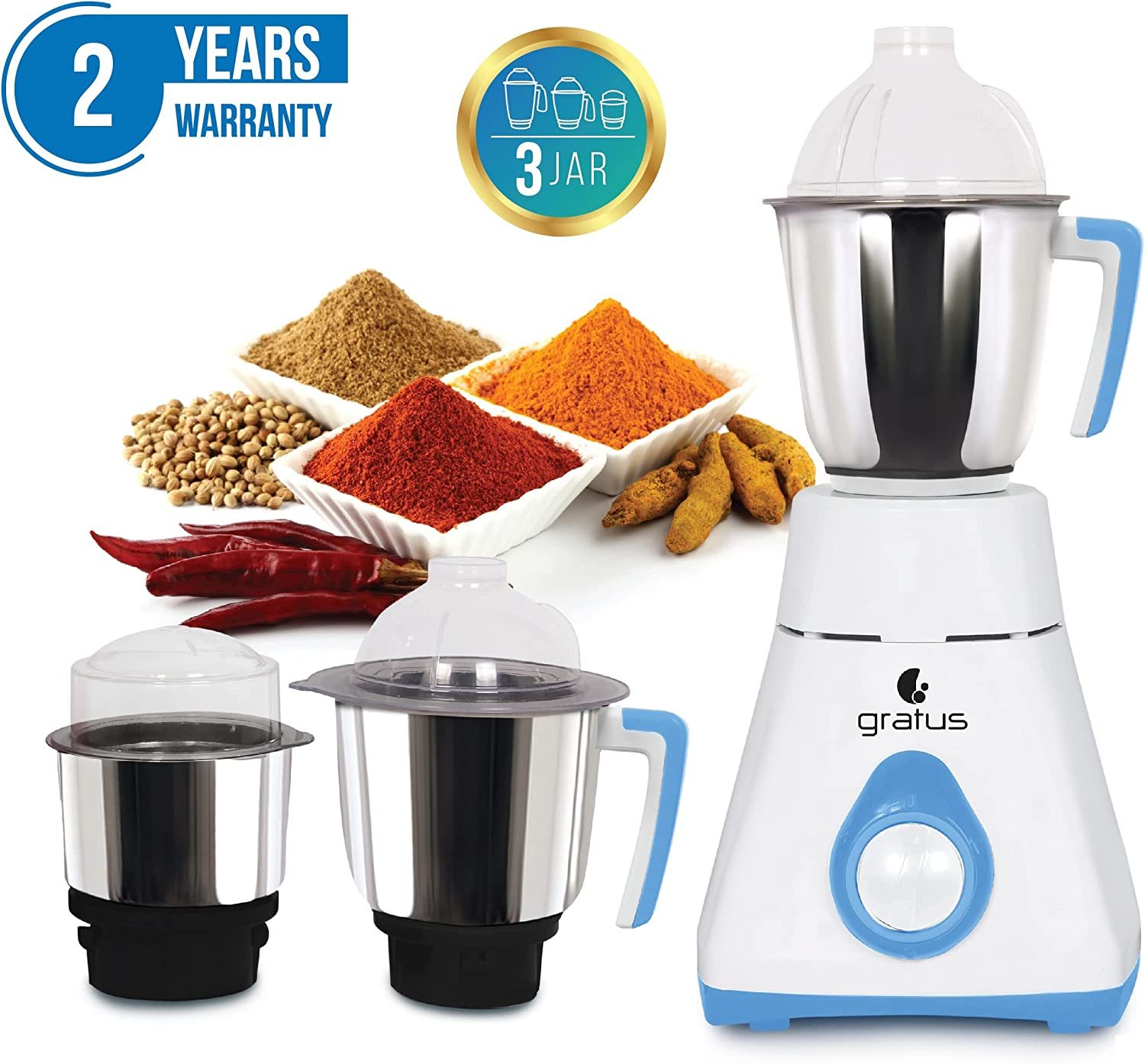 Gratus 800W Mixer Grinder with 3 Stainless Steel Jars image 6