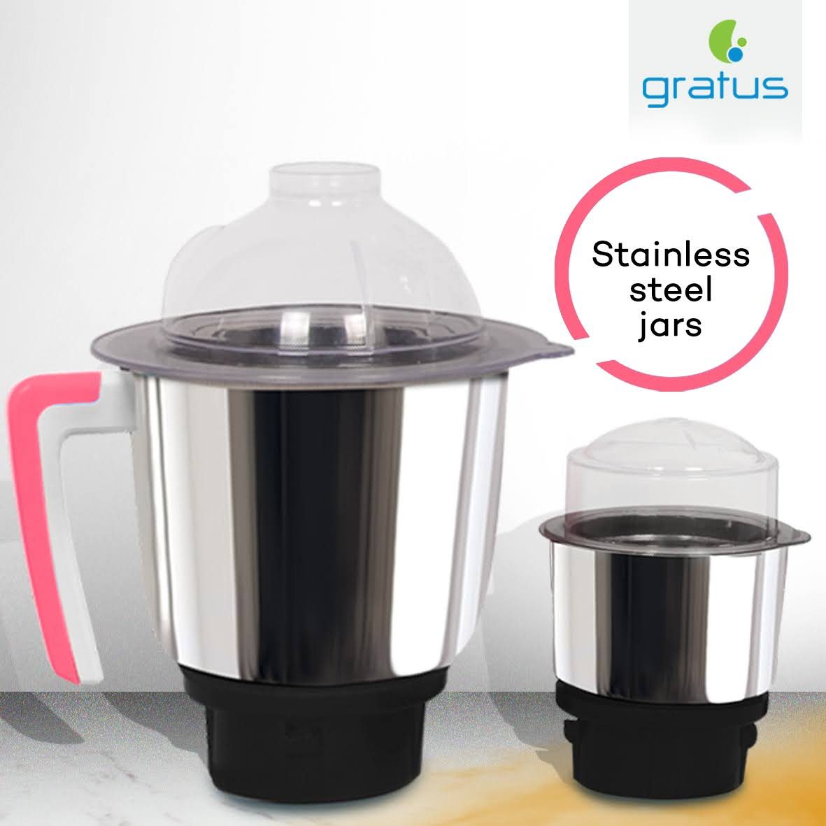 Gratus 600W Mixer Grinder with 3 Stainless Steel Jars & Overload Protection image 3