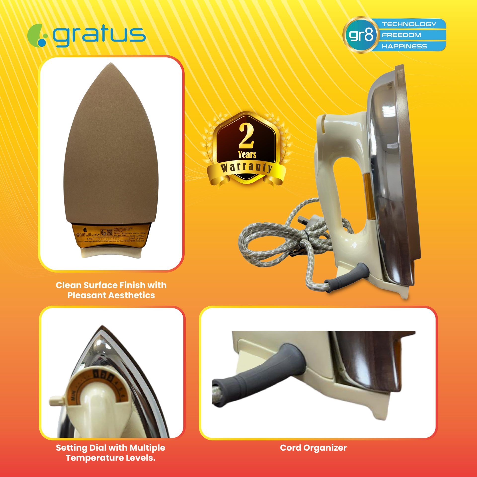 Gratus 1000W Dry Iron with Ceramic Soleplate & Variable Temperature Control | Model GI22ITX1 image 2