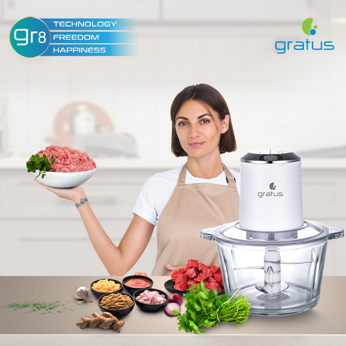 Gratus 2L Hand Chopper with Quadra Stainless Steel Blades image 5