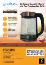 Gratus 1.8L Premium Borosilicate Glass Electric Kettle with 360° Cordless Base image 5