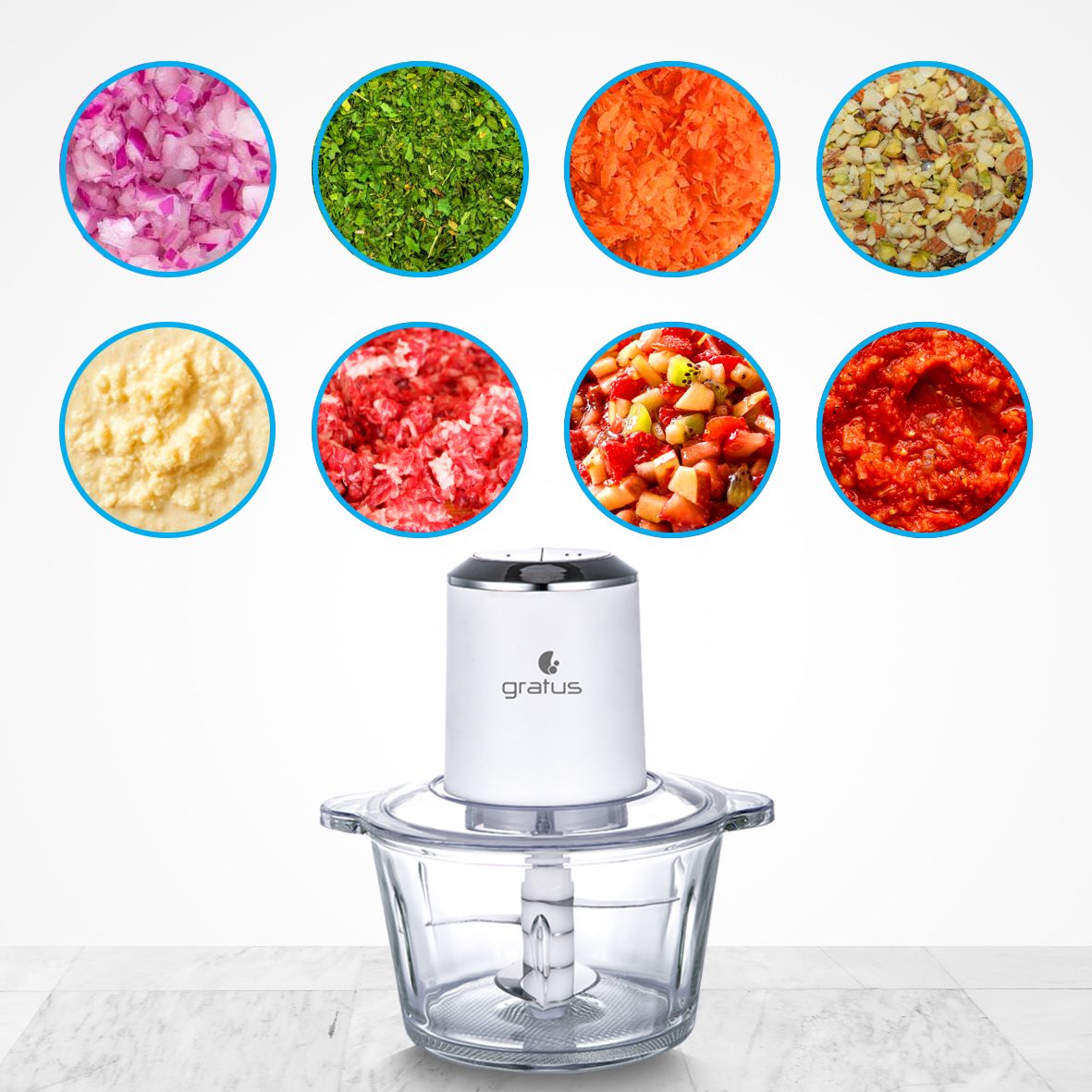 Gratus 2L Hand Chopper with Quadra Stainless Steel Blades image 3