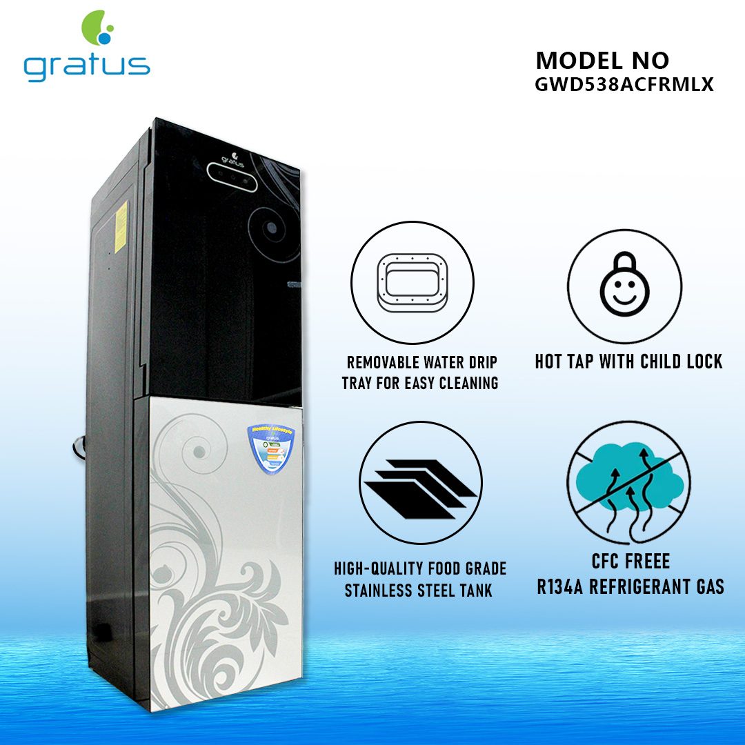 Gratus 3 Tap Floor Standing Top Loading Water Dispenser with Inbuilt Refrigerator | Hot image 4