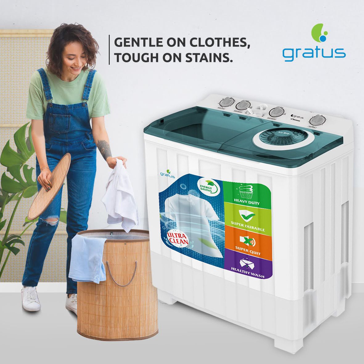 Gratus 15 KG Top Load Semi-Automatic Washing Machine (White) product detail image