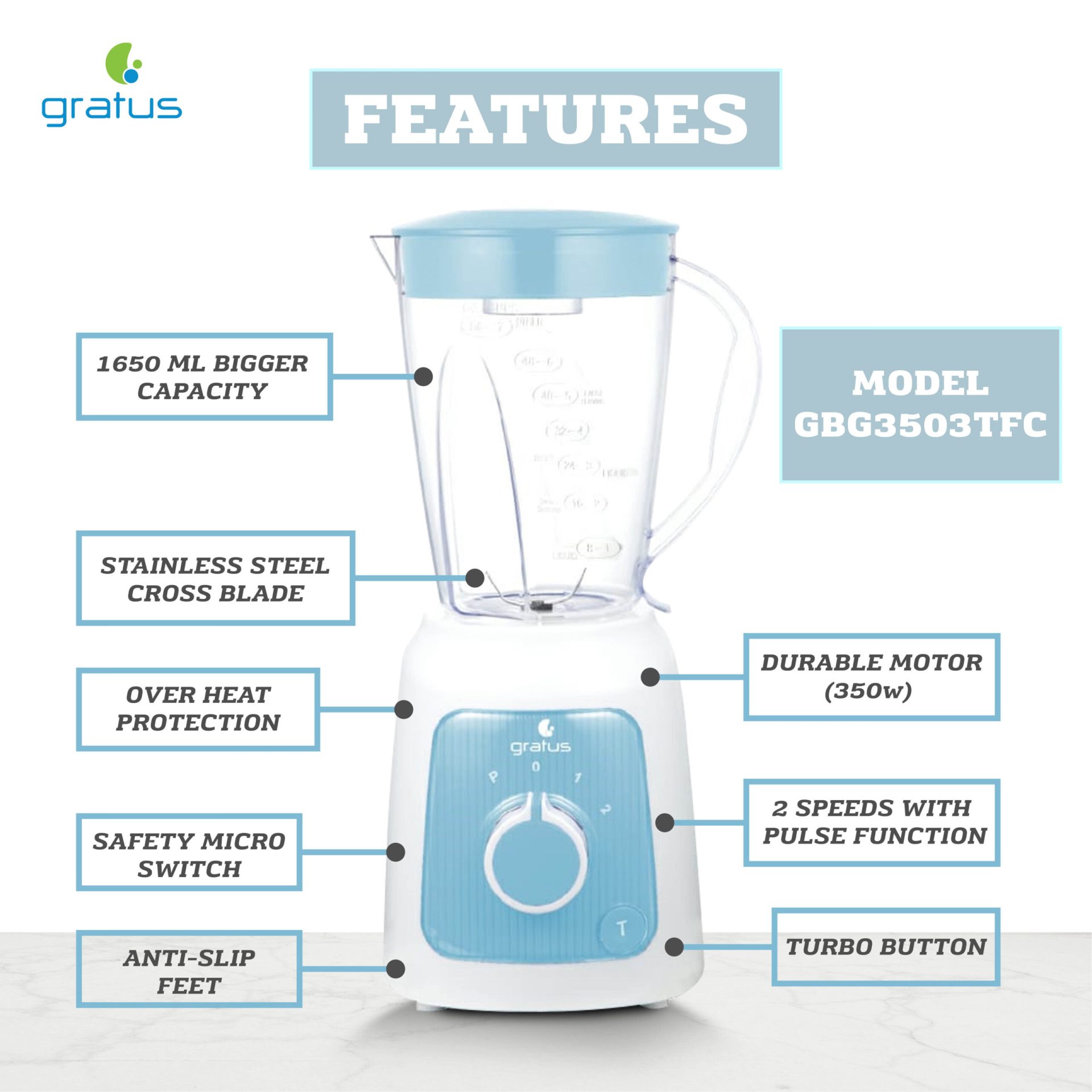 GRATUS BLENDER 1.6 ltr capacity Jar + 2 Mill Jars image 5