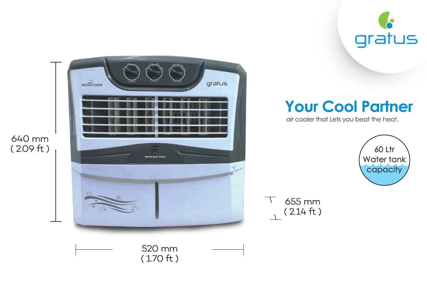 Gratus 60L WINDSTORM60 Air Cooler with Four-Way Air Deflection image 4