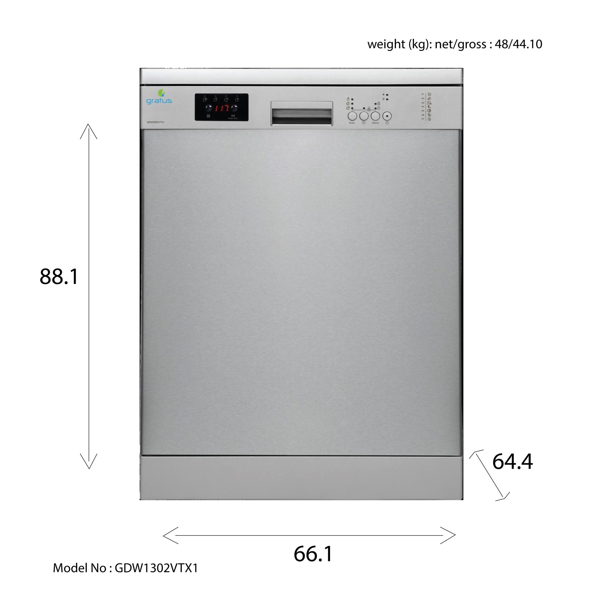 Gratus 13 Place Setting Dishwasher | 7 Programs | Energy Efficient | Inox | GDW1302VTX1 image 4