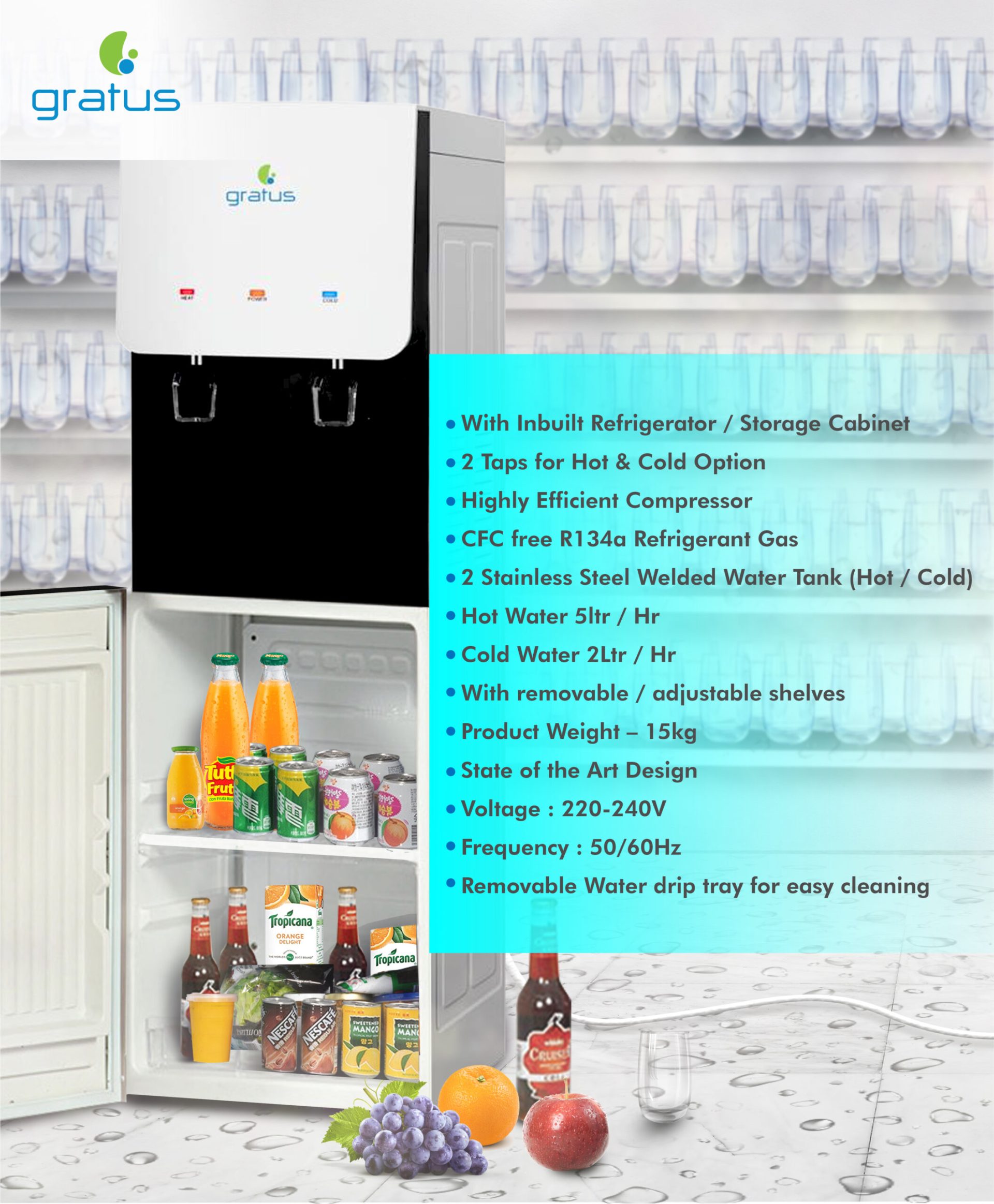 Gratus Hot & Cold Water Dispenser with Refrigerator image 6