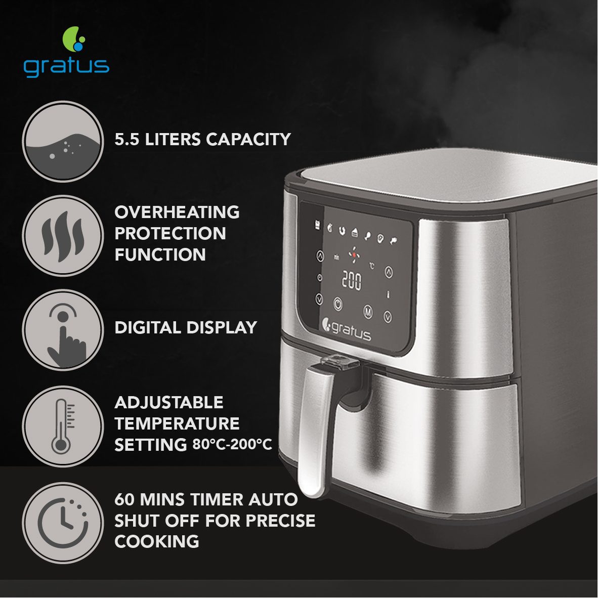 Gratus 12L Digital Air Fryer with LED Touch Display image 5
