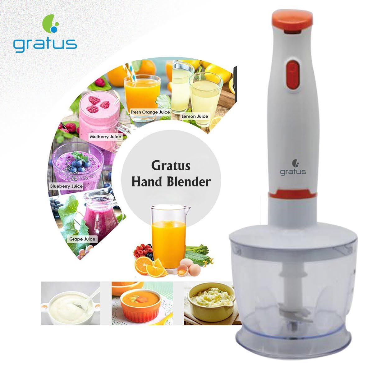 Gratus 400W 4-in-1 Hand Blender with Chopper product detail image