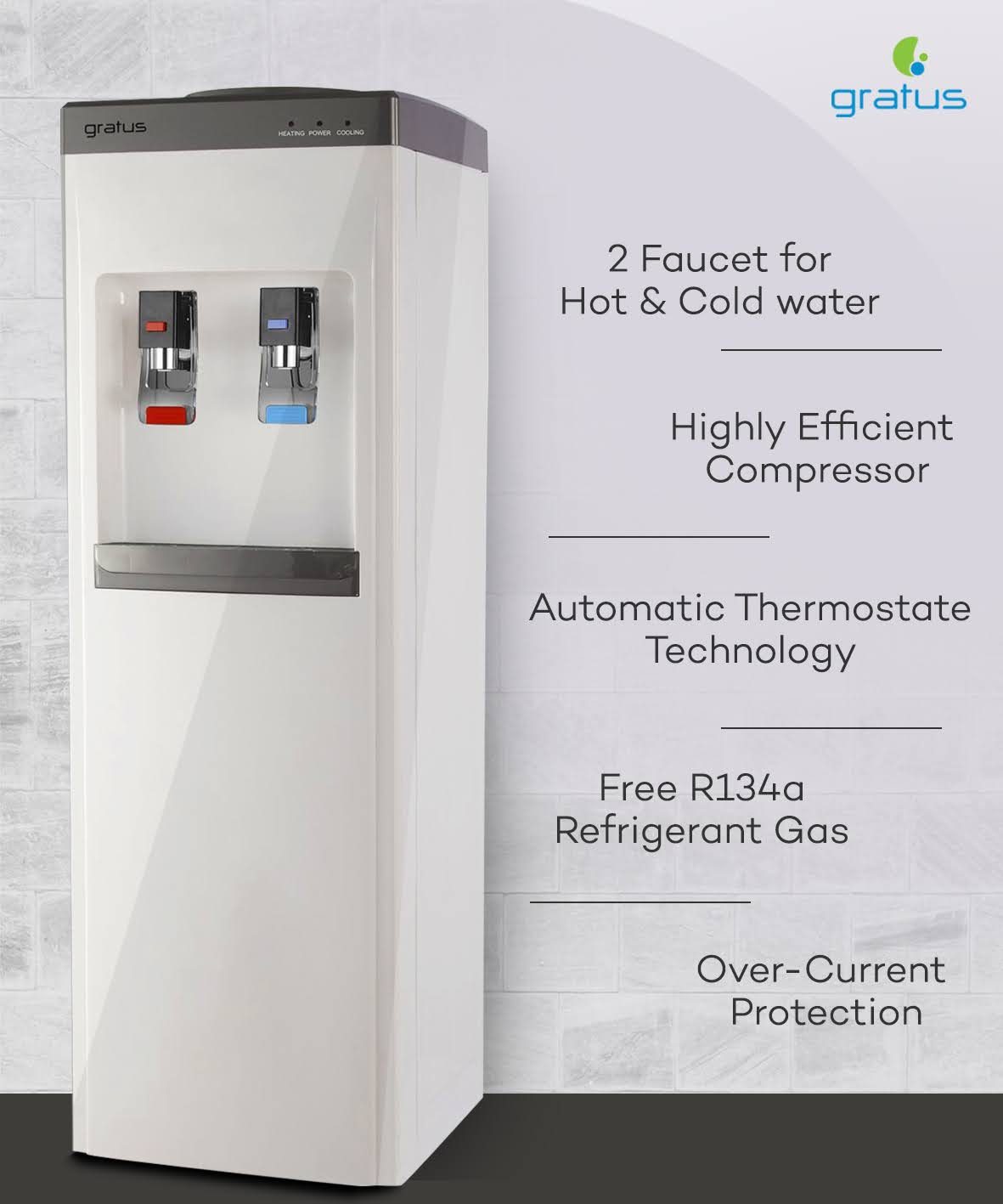 Gratus Hot & Cold 2 Tap Floor Standing Top Loading Water Dispenser | Compressor Cooling | Stainless Steel Hot Water Tank | 1-Year Full & 2-Year Compressor Warranty | GRWD-101 2 image 8