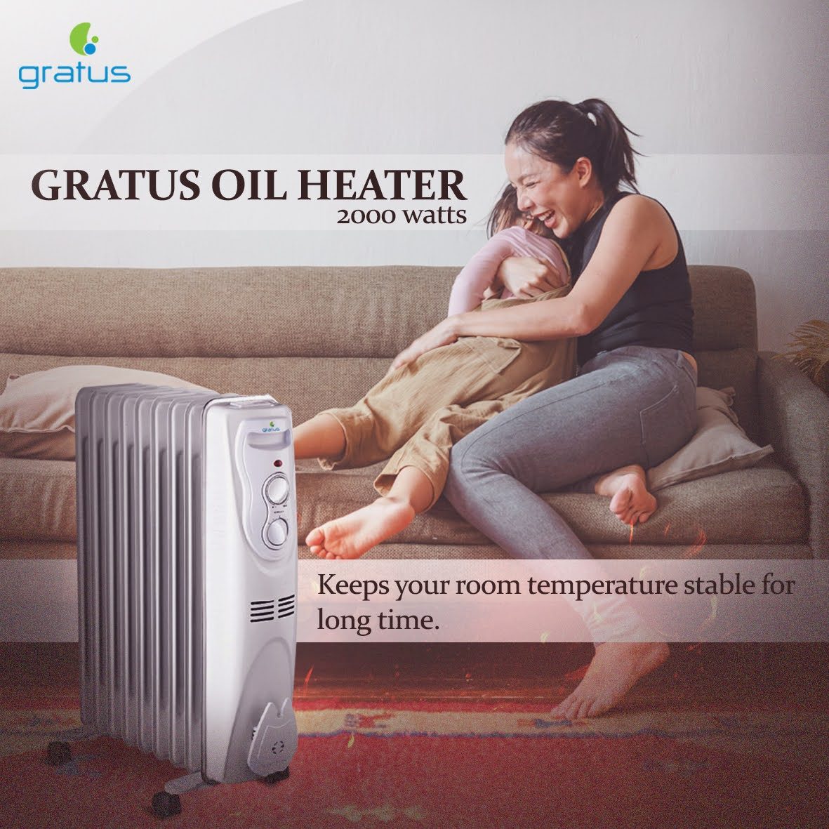 Gratus 2000W 9 Fins Oil Filled Heater (White) – GOH0920TC product detail image