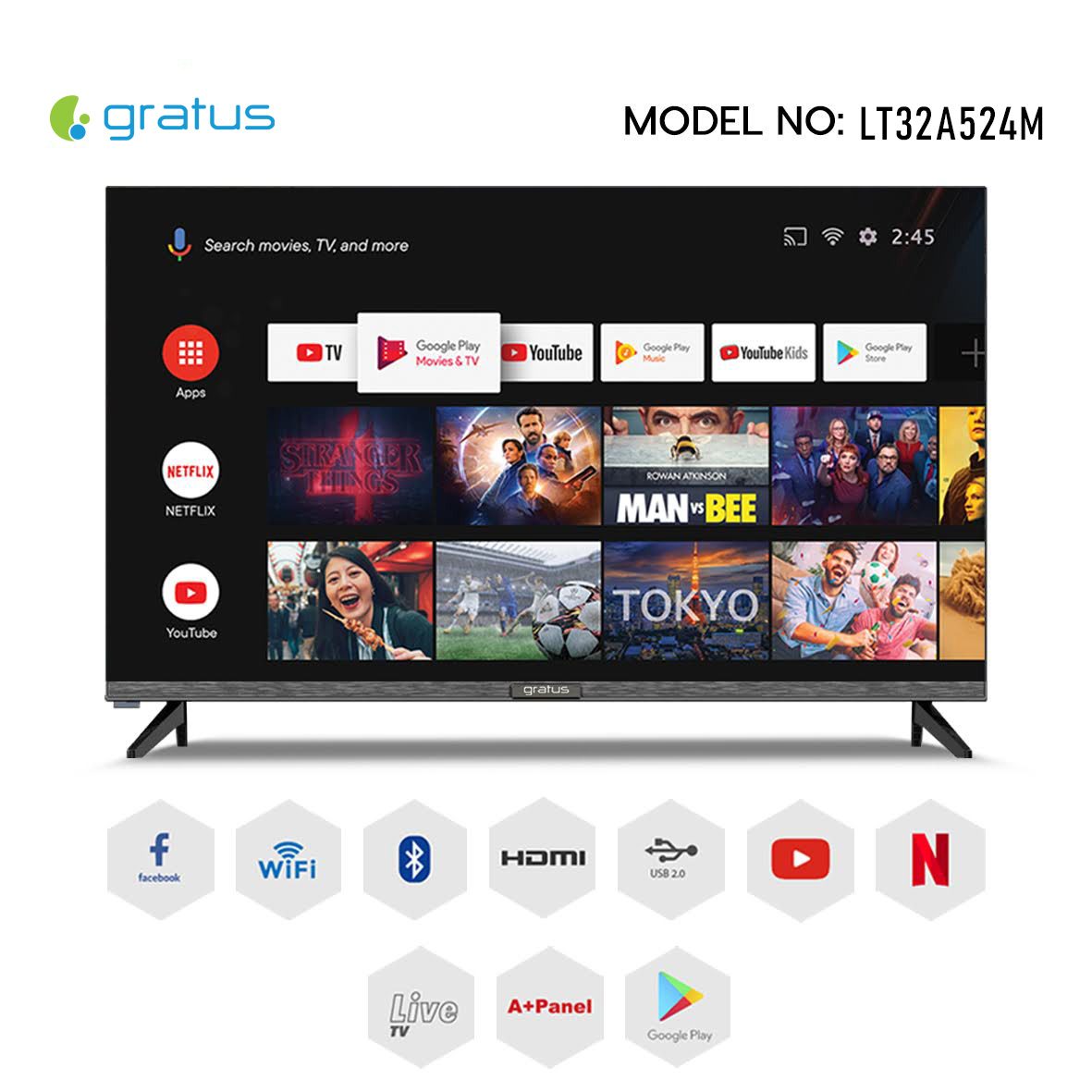 Gratus 32 Inch Edgeless HD Ready LED Smart TV with Android 14 image 2