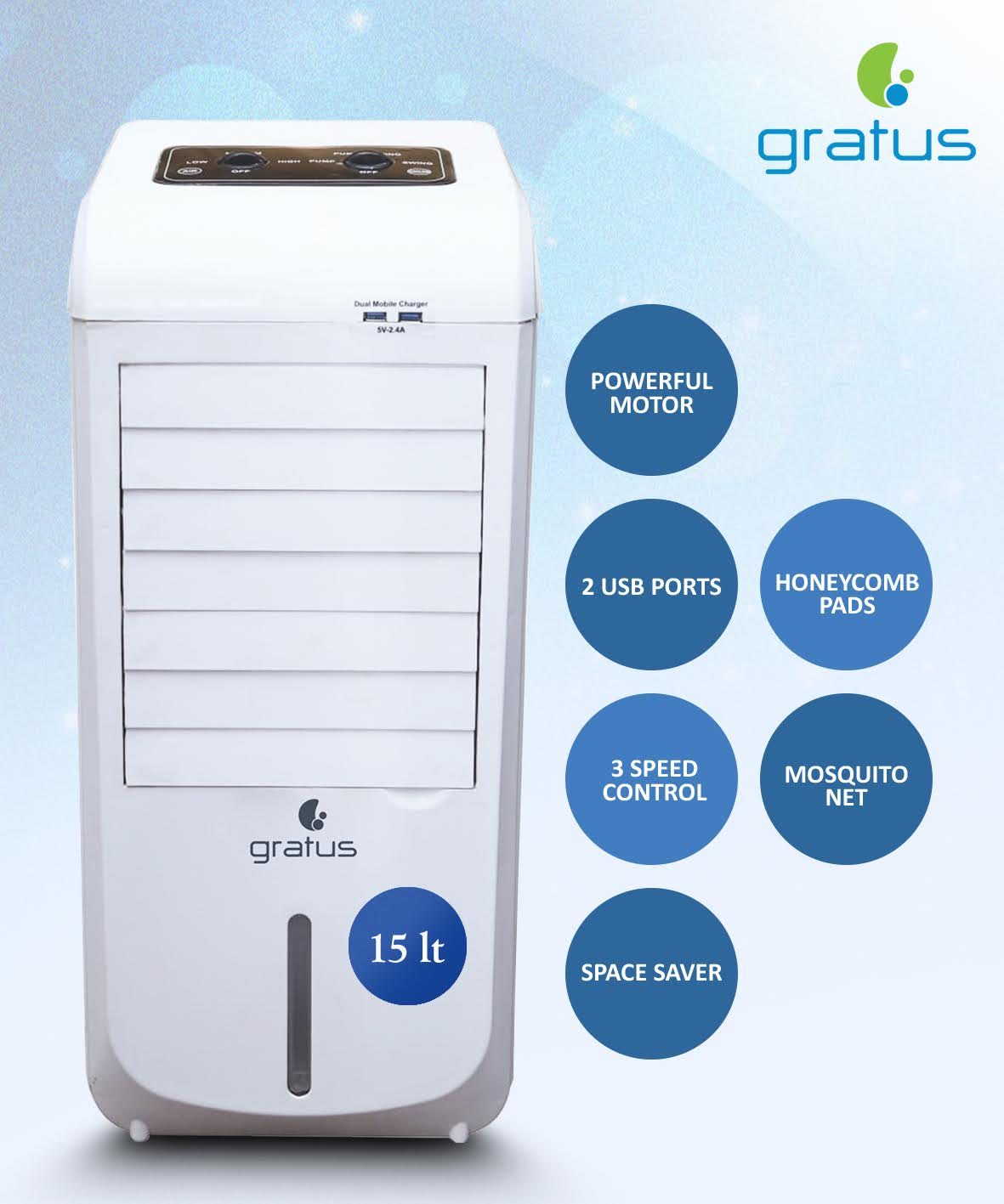 Gratus Baarid Series 15L Air Cooler with Dual Flow Technology image 3