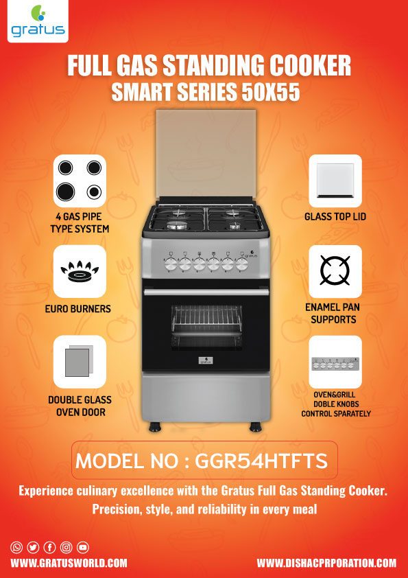 Gratus 50×50 Freestanding Cooker with 2 Gas Burners product detail image