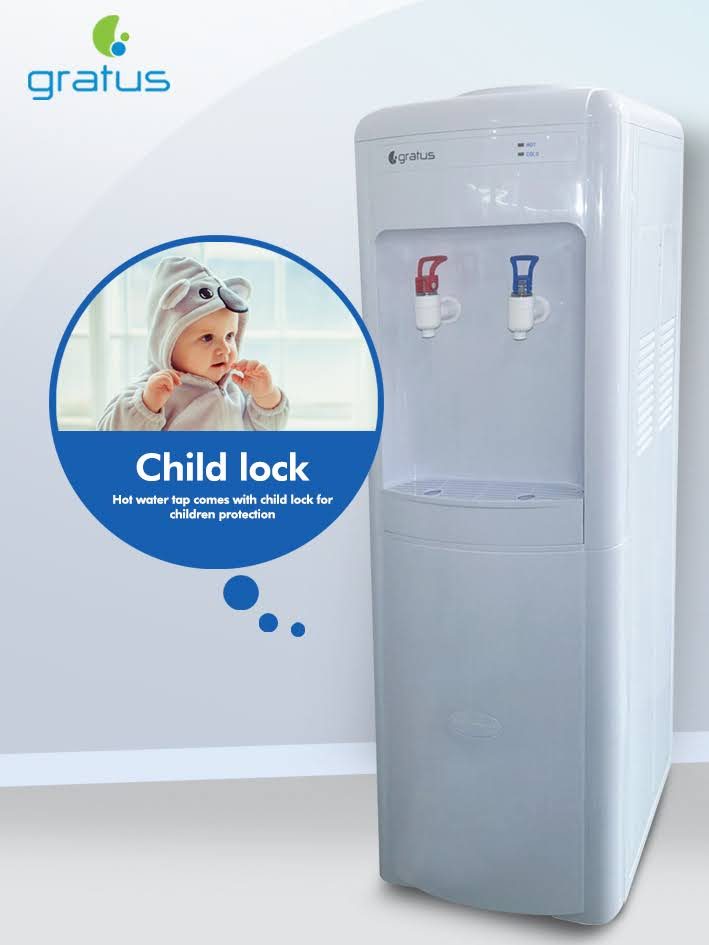 Gratus Hot & Cold 2 Tap Floor Standing Top Loading Water Dispenser with Cabinet | Compressor Cooling | 1-Year Full & 2-Year Compressor Warranty | GWD102AWDX product detail image