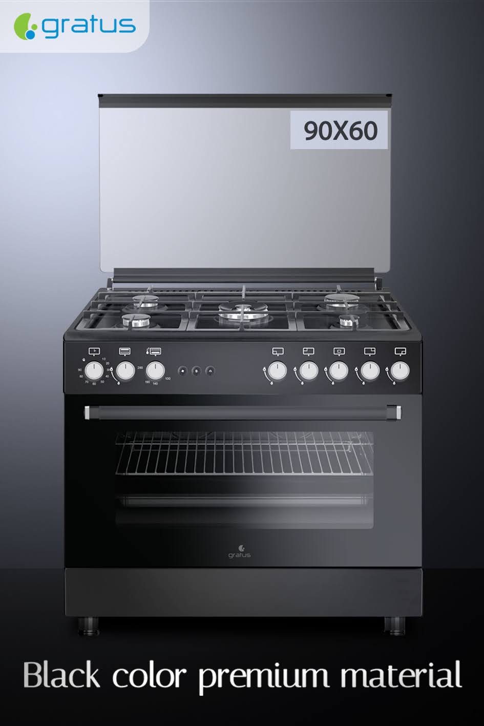 Gratus 90×60 cm Full Safety Free Standing Gas Cooker with 5 Euro Burners (Black) – GGR951F1BS1 image 7