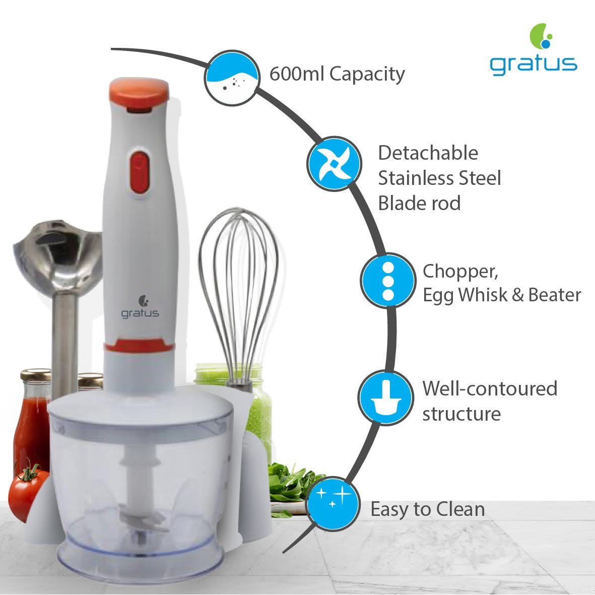 Gratus 400W 4-in-1 Hand Blender with Chopper image 4