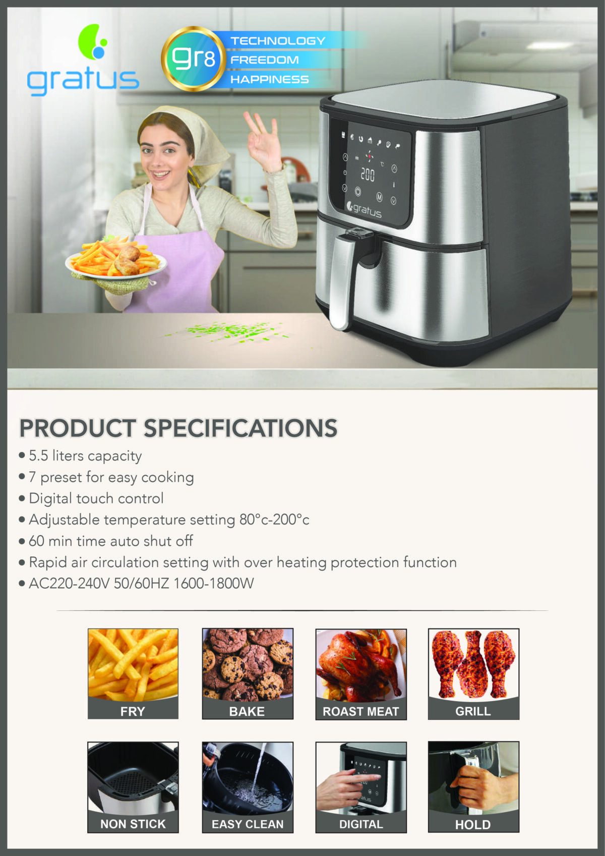 Gratus Digital 5.5L Air Fryer image 6