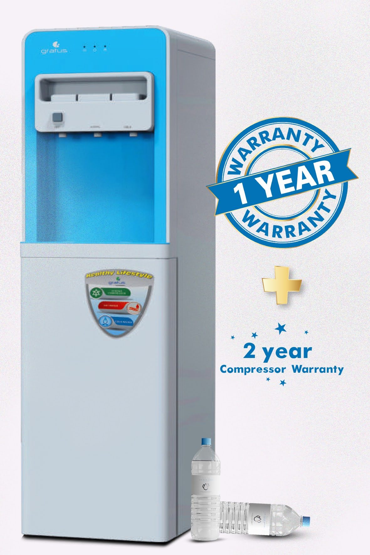 Gratus Hot & Cold 3 Tap Floor Standing Top Loading Water Dispenser with Storage Cabinet | Hot image 3
