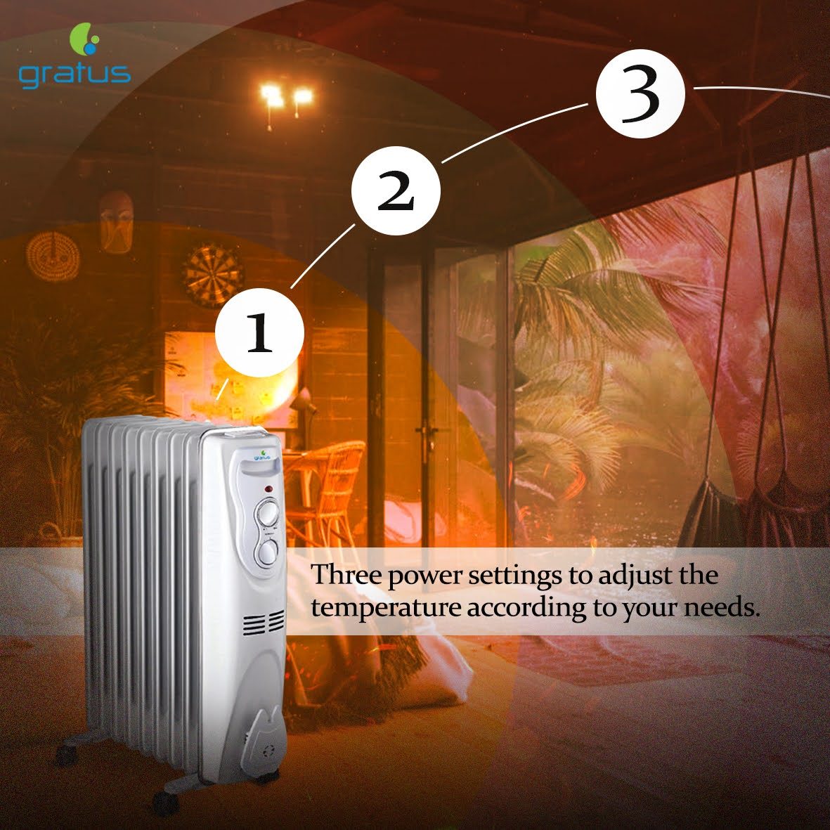 Gratus 2000W 9 Fins Oil Filled Heater (White) – GOH0920TC image 3