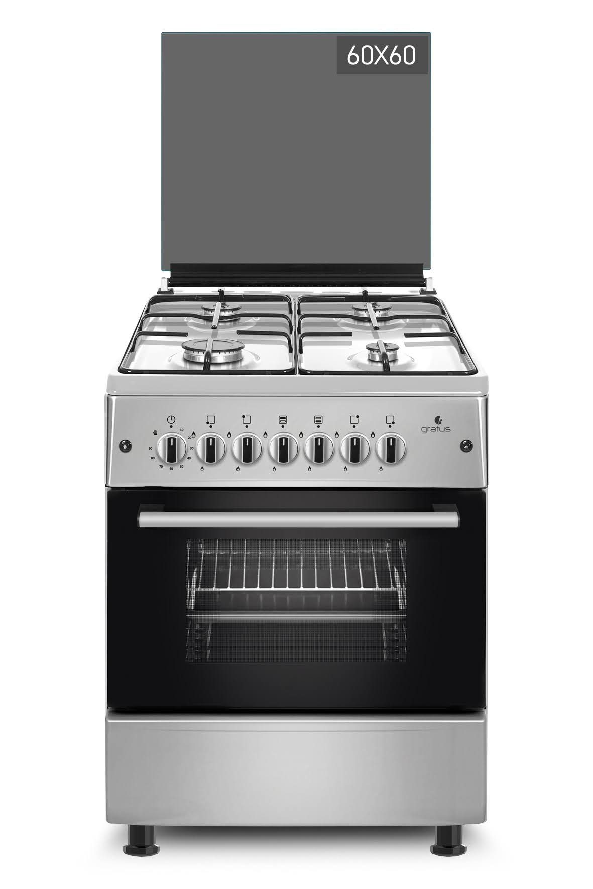 Gratus Bright Series 60×60 Full Gas Free Standing Cooker with Euro Burners – GGR64FRTS2