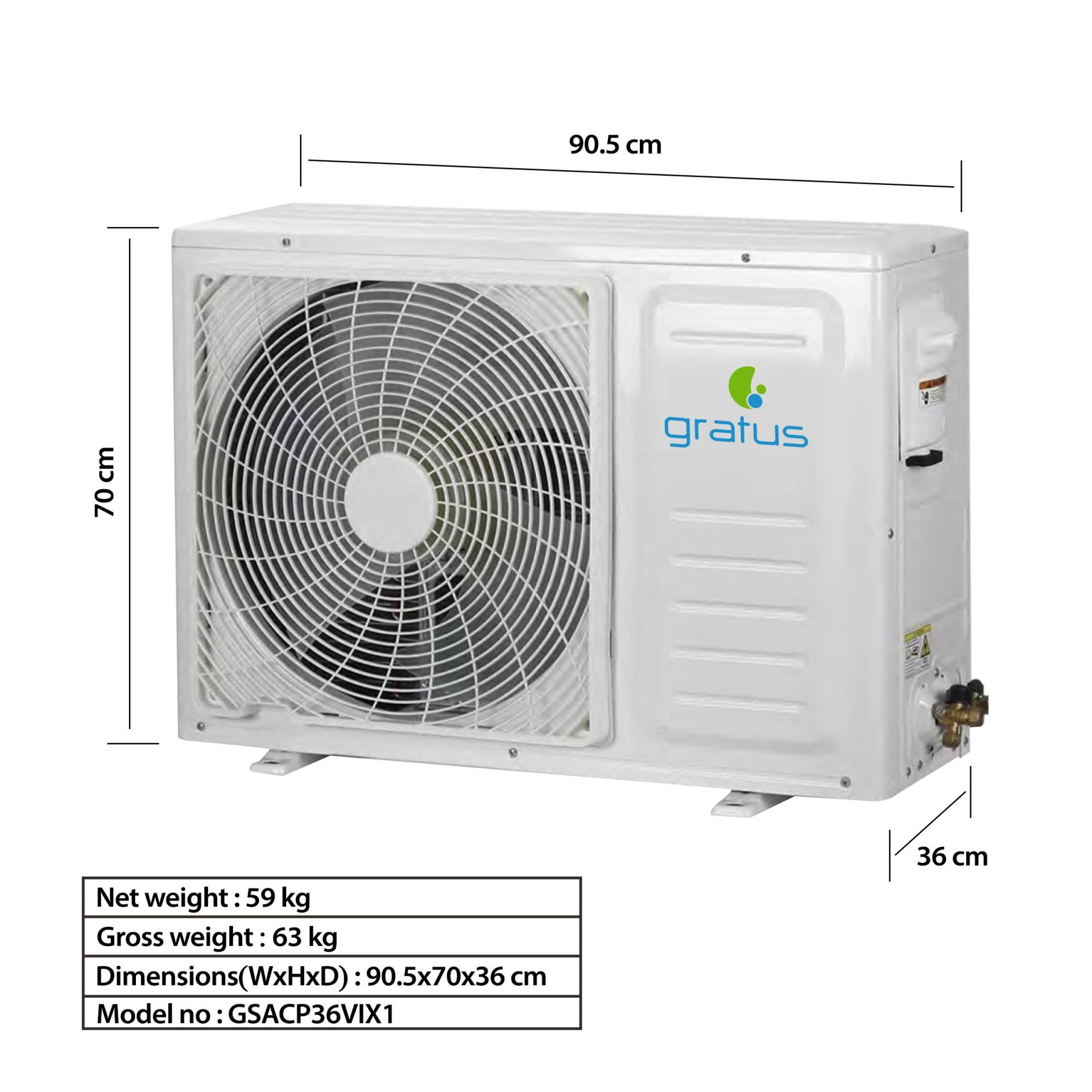 Gratus 24000 BTU 2 Ton Split Air Conditioner | Heavy-Duty Piston Compressor | R410A Refrigerant | GSACP24VX1 product detail image