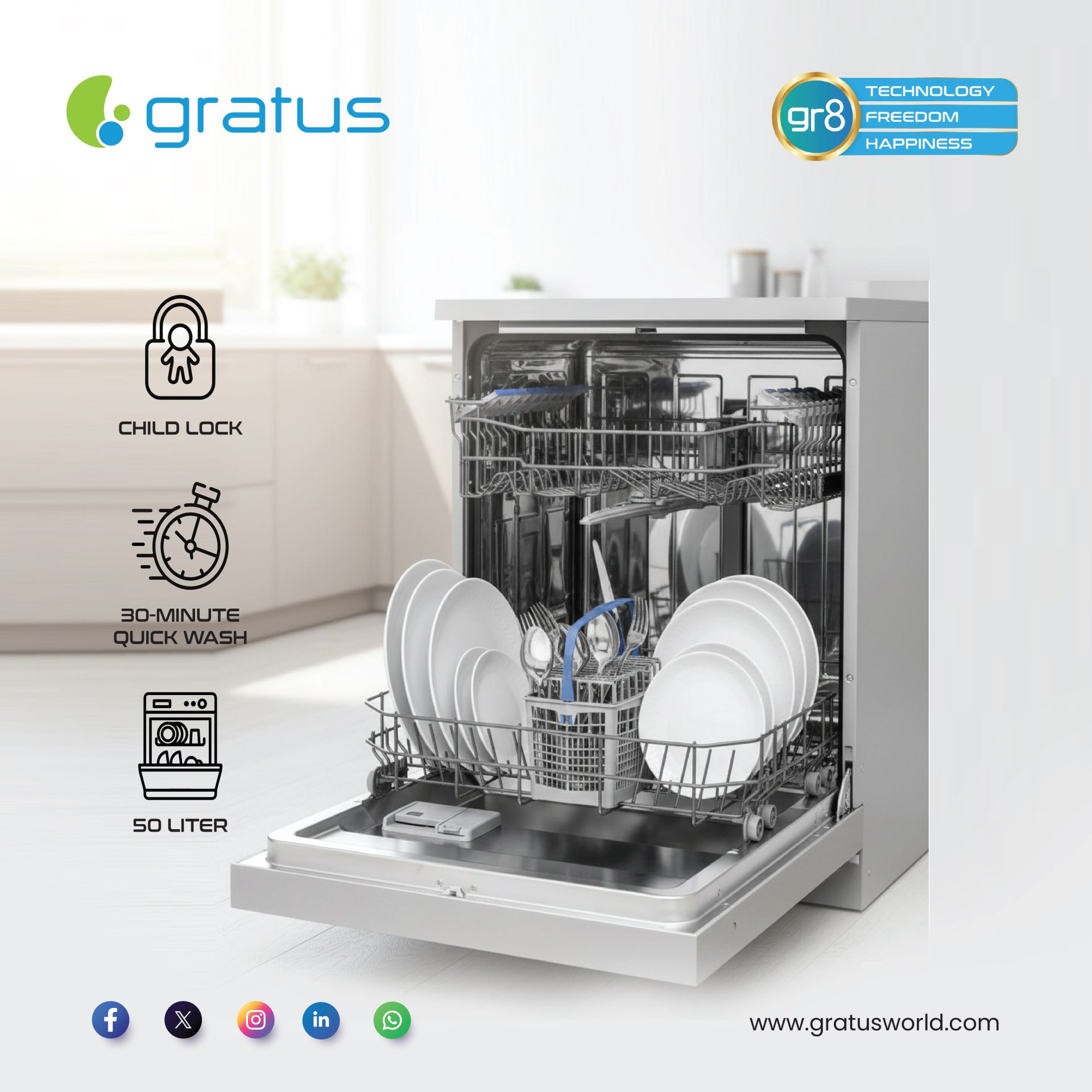 Gratus 13 Place Setting Dishwasher | 7 Programs | Energy Efficient | Inox | GDW1302VTX1 image 2