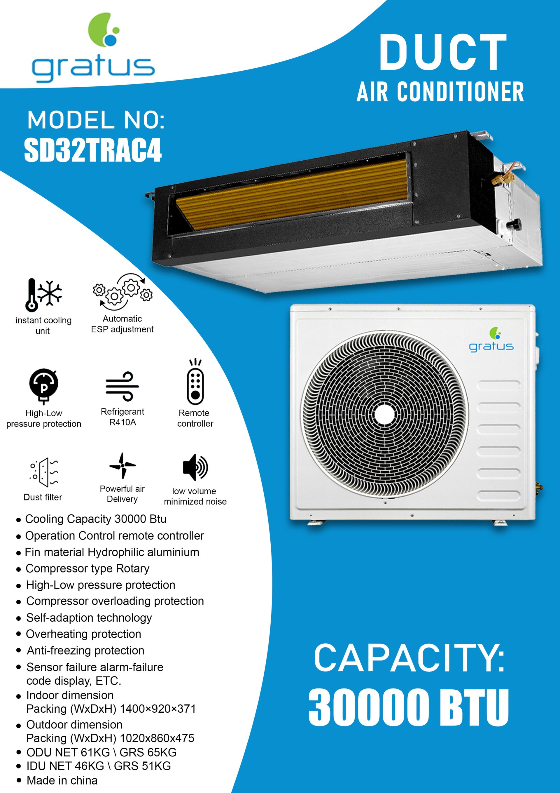 Gratus 2.5 Ton Duct Type Air Conditioner | T3 Tropicalized | Heavy-Duty Cooling | SD32TRAC4 product detail image