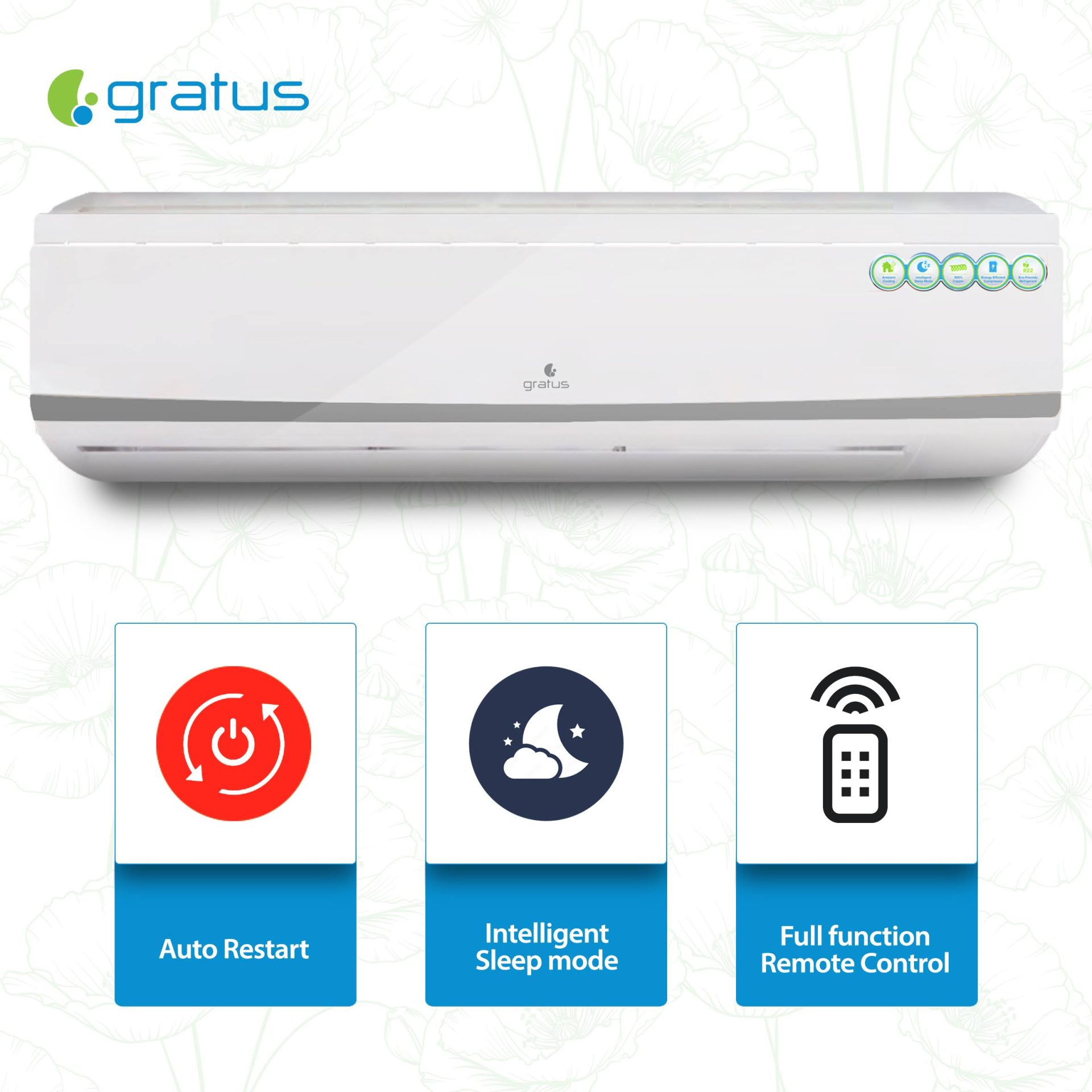 Gratus 24000 BTU 2 Ton Split Air Conditioner | Heavy-Duty Piston Compressor | R410A Refrigerant | GSACP24VX1 image 6