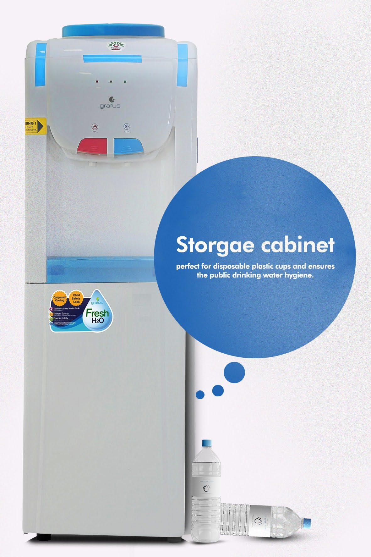 Gratus Top Loading Floor Standing Hot & Cold Water Dispenser with Refrigerator | 2 Tap | 1-Year Full & 2-Year Compressor Warranty | GWD500VIFSW image 4