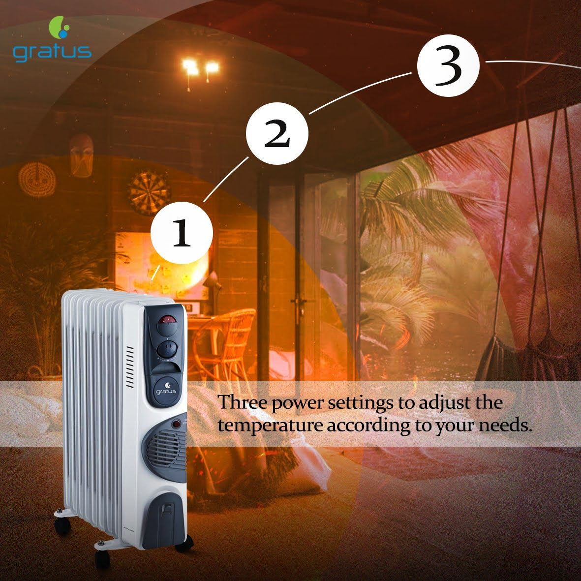 Gratus 9 Fins Oil Heater 2400W with Turbo Fan – GHT924ATB image 4