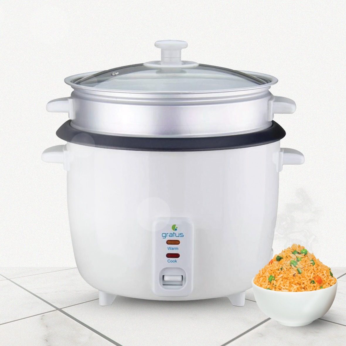 Gratus 2-in-1 Electric Rice Cooker 1.5L with Cook & Keep Warm Function (White) – GRC15500GBC image 2