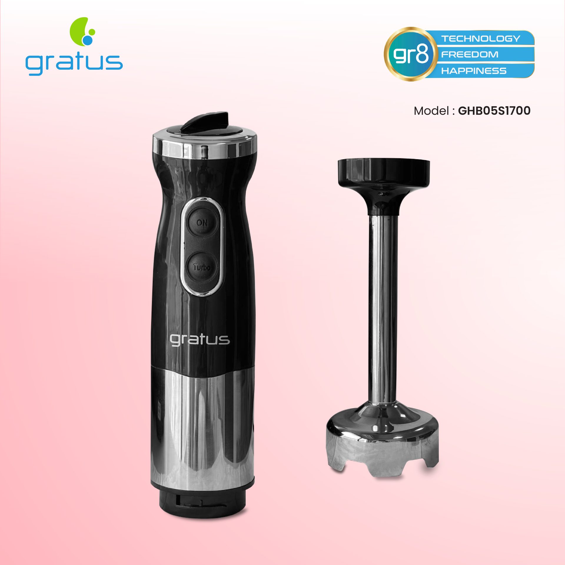 Gratus 1000W Hand Blender with Detachable Stainless Steel Rod | Model GHB05S1700 image 3