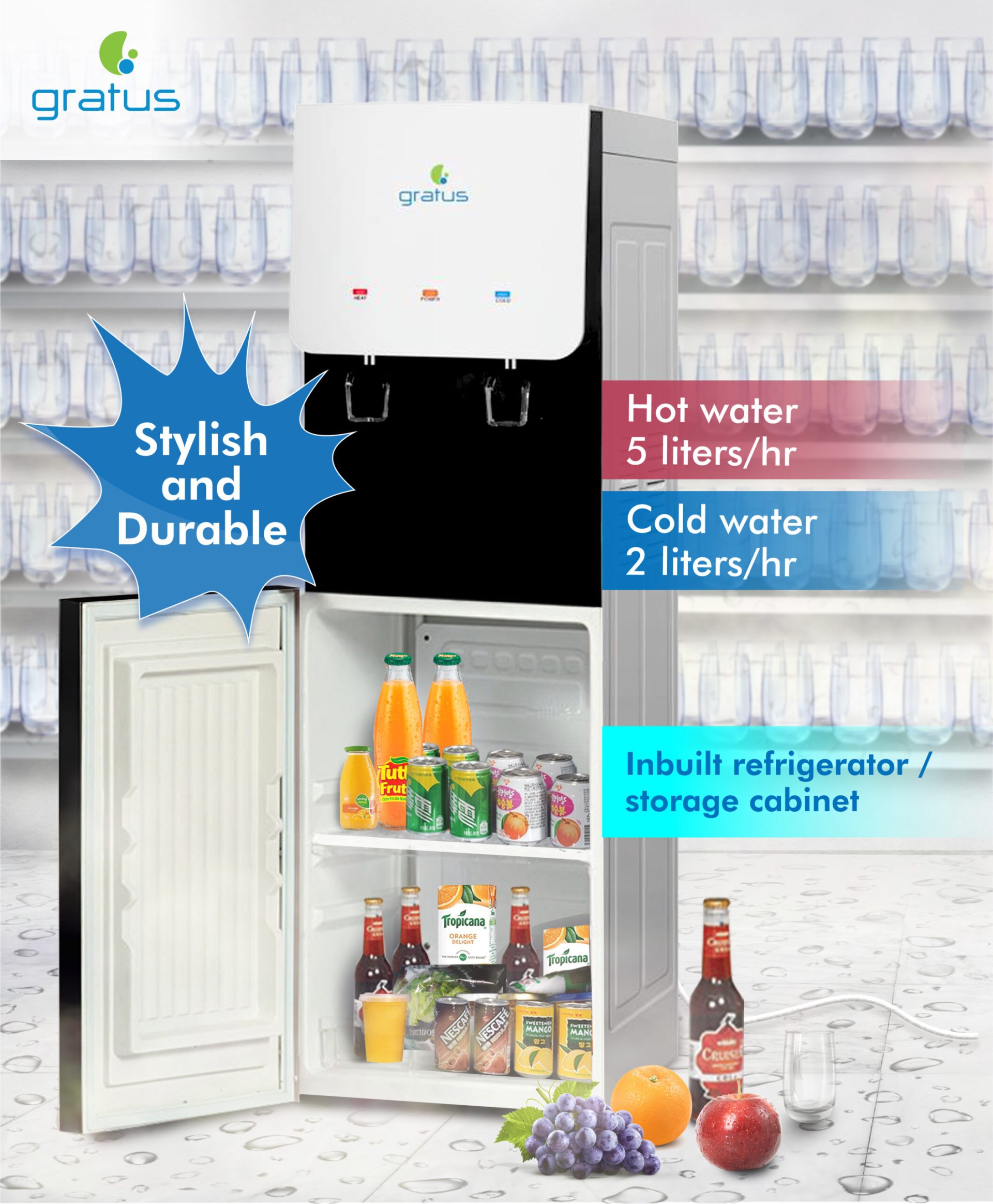 Gratus Hot & Cold Water Dispenser with Refrigerator image 4
